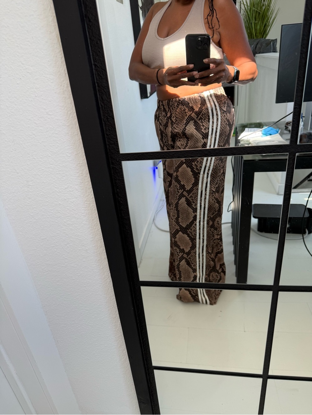 adidas Brown Snake-Print Wide Leg Track Pants with White Stripes - Picture 5 of 7